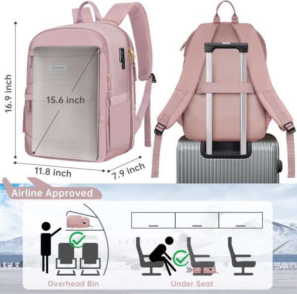 ETRONIK Travel Backpack for Women, 15.6 Inch Anti Theft Laptop Backpack with USB A & C Charging Port, Water Resistant Work Backpack, Large Capacity Computer Backpacks for Nurse, Teacher, Pink - Image 3