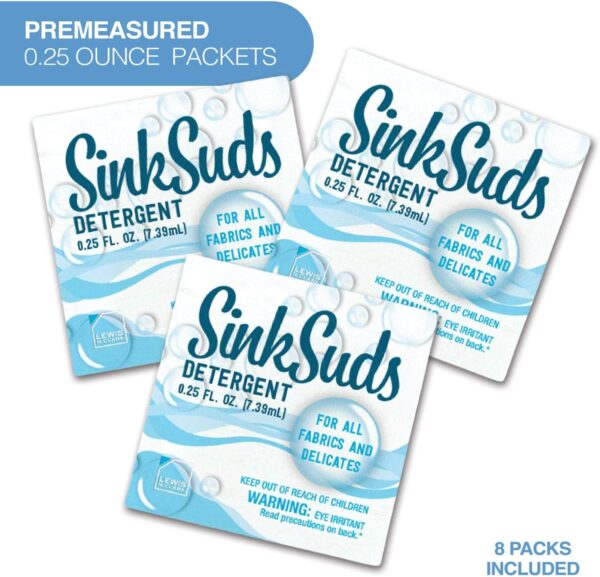 SinkSuds Laundry Detergent | Travel Size Liquid Soap | TSA Compliant | Safe For All Fabrics | 8 Packets - Image 5