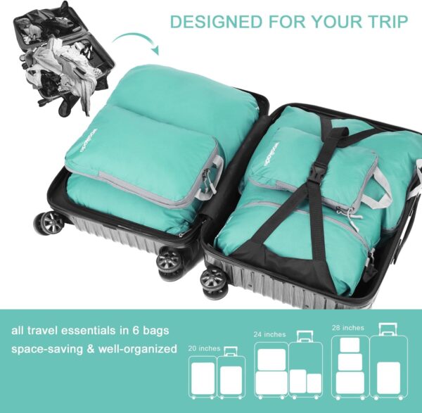 WOOMADA Compression Packing Cubes for Suitcases Organizer Bags Set 6 Set Compression Bags for Travel Expandable Travel Bags Organizer for Luggage(turquoise) - Image 5