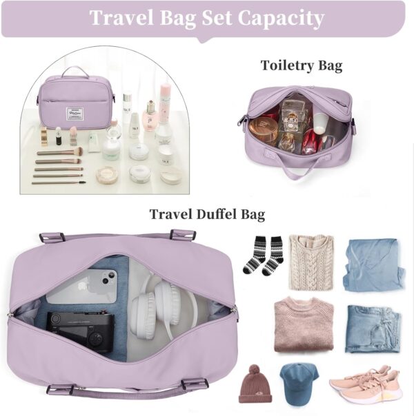 Weekender Bags for Women,Personal Item Travel Bag with Shoes Compartment,Overnight Travel Duffel Bag with Toiletry Bag - Image 2