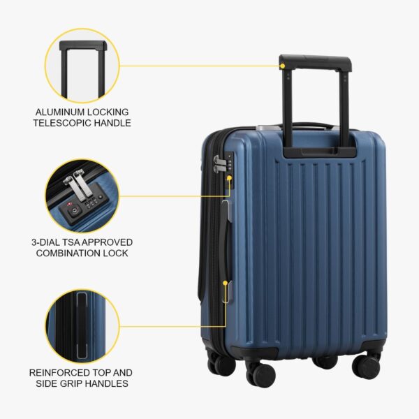 LEVEL8 Grace Expandable Carry On Luggage Airline Approved, 20 Inch Hardside Carry On Suitcase with Wheels, Travel Harshell Spinner Small Luggage with Tsa Lock, Blue, 20-Inch Carry-On - Image 8