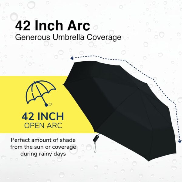 Weather Station Rain Umbrella, Automatic Folding Umbrella, Windproof, Lightweight, and Packable for Travel, Full 42 Inch Arc, Black - Image 6