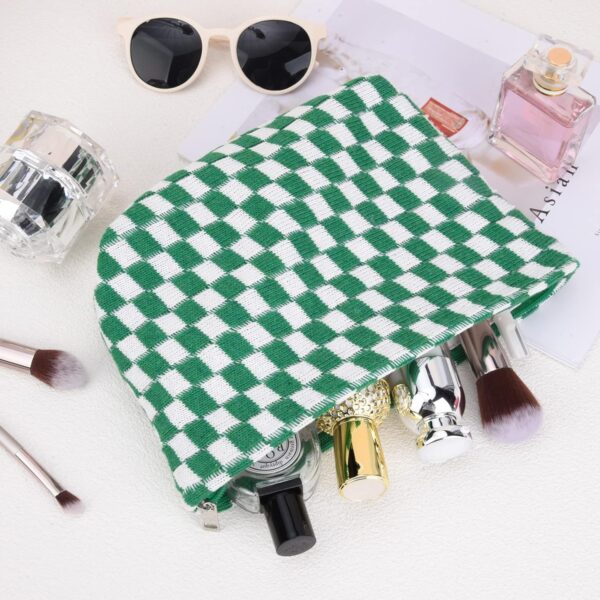 SOIDRAM 2 Pieces Makeup Bag Large Checkered Cosmetic Bag Pink Green Capacity Canvas Travel Toiletry Bag Organizer Cute Makeup Brushes Aesthetic Accessories Storage Bag for Women - Image 4