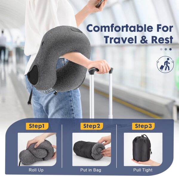 Neck Pillow for Traveling, Upgraded Travel Neck Pillow for Airplane 100% Pure Memory Foam Nap Pillow for Flight Headrest Sleep, Portable Plane Accessories (Light Grey) - Image 5