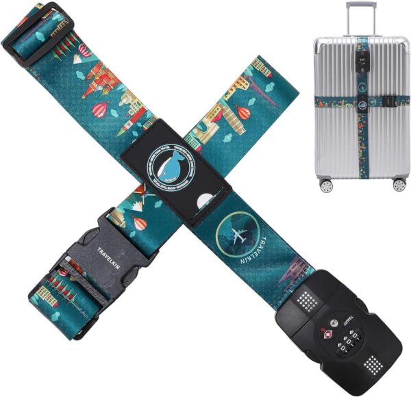 Travelkin Luggage Straps with TSA Lock, Suitcase Straps TSA Approved, Locking TSA Luggage Strap Cross Suitcase Belt (Green)