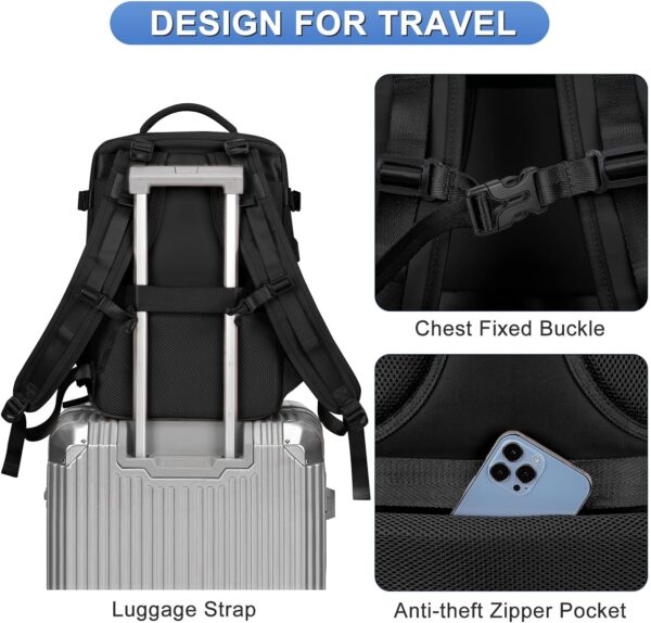 coofay Large Travel Backpack For Women Men Airline Approved Carry On Flight Luggage Waterproof Sports Casual Daypack Small For Hiking Black - Image 7