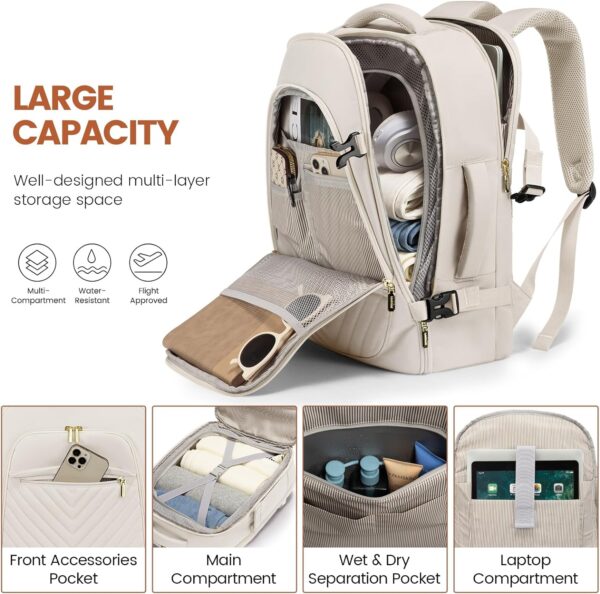 LOVEVOOK Travel Backpack for Women, TSA Personal Item Travel Bag fits 18" Laptop, Carry On Backpack for Weekender Business Hiking, Beige - Image 4