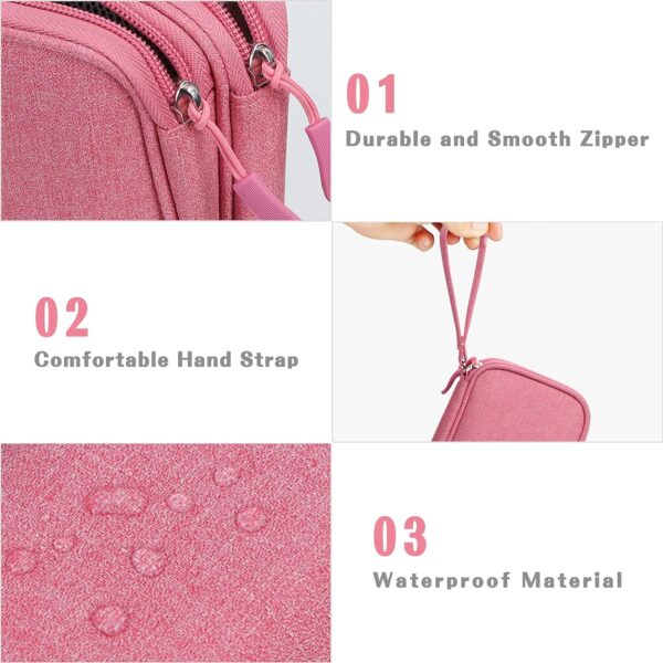 FYY Electronic Organizer, Travel Bag, Pouch, Carry Case Portable Waterproof Double Layers for Cable, Cord, Charger, Phone, Earphone Pink - Image 4