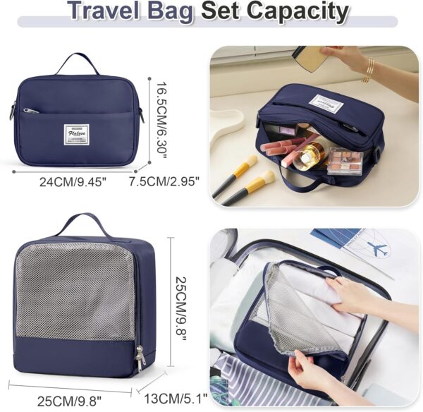 Weekender Bags for Women, Travel Duffel Bags with Shoe Compartment & Wet Pocket,Travel Bag for Airlines,Carry on Overnight Tote Bag for women with Toiletry Bag,3Pcs Set，Navy Blue - Image 3