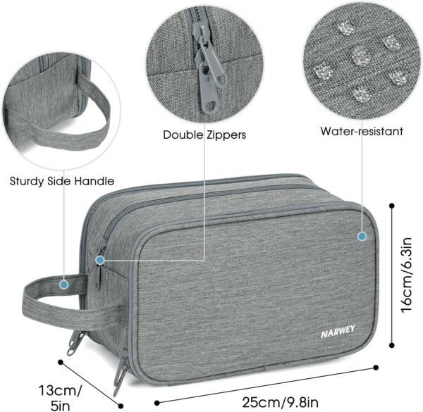 Narwey Travel Toiletry Bag for Men and Women Traveling Dopp Kit Water-resistant Shaving Bag for Toiletries Accessories (Grey) - Image 6