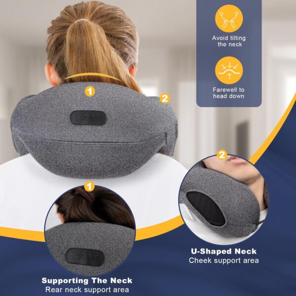 Neck Pillow for Traveling, Upgraded Travel Neck Pillow for Airplane 100% Pure Memory Foam Nap Pillow for Flight Headrest Sleep, Portable Plane Accessories (Light Grey) - Image 3