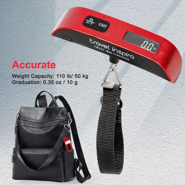 travel inspira Luggage Scale, Portable Digital Hanging Baggage Scale for Travel, Suitcase Weight Scale with Rubber Paint, 110 Pounds, Battery Included - Red with Overweight Alert Functions - Image 7