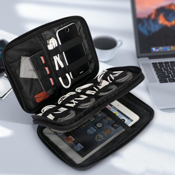 FYY Electronic Organizer, Travel Cable Organizer Bag Pouch Electronic Accessories Carry Case Portable Waterproof Double Layers All-in-One Storage Bag for Cable, Cord, Charger, Phone, Hard Drive,-Black - Image 7