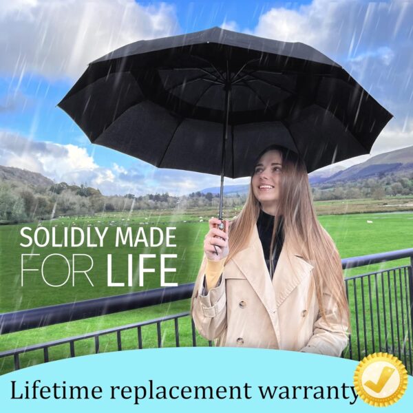 NEW Premium Large Windproof Double Canopy Umbrella for Rain,Travel Umbrella,Compact Automatic Umbrella,Oversized Umbrella Black Umbrella for Men and Women,Mens Umbrella Compact - Image 2