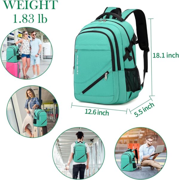 FENGDONG 17.3 inch Large Laptop Backpack Durable Waterproof Travel College Backpack Bookbag for Men & Women Business Backpack with USB Charging Port,Headset Port Light Green - Image 2