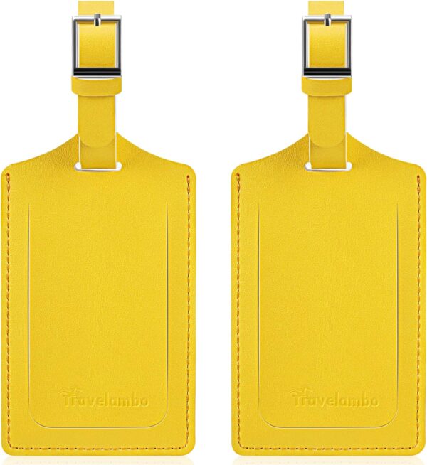 Travelambo Luggage Tag Faux Leather for Suitcase Women Kids Funny Cute (Energetic Yellow)