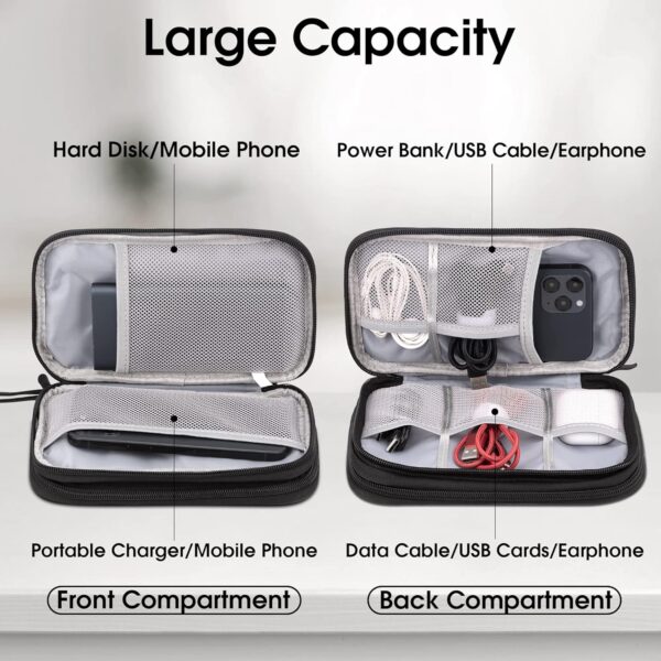 Arae Electronic Organizer, Travel Cable Organizer, Double Layers Portable Waterproof Pouch, Electronic Accessories Storage Case for Cable, Cord, Charger, Phone, Earphone (Black) - Image 3