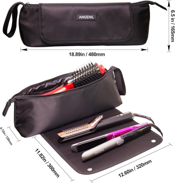 ANGENIL Large Capacity Hair Tools Travel Bag Heat Resistant Mat for Flat Irons, Curling Iron, Hot Air Brushes, Hair Dryer and Care Accessories, Portable Hot Tool Mat Bag 2 in 1 - Image 7