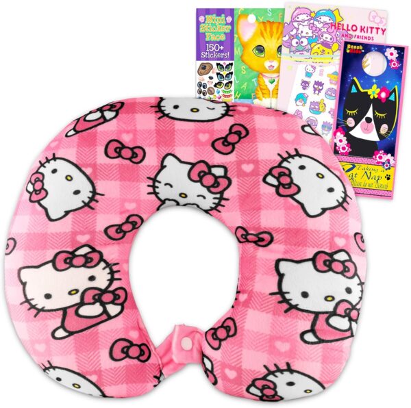 Hello Kitty Travel Neck Pillow - Bundle with Hello Kitty Neck Pillow for Airplane, Car, Office, More Plus Stickers, Tattoos, More | Hello Kitty Travel Accessories Set