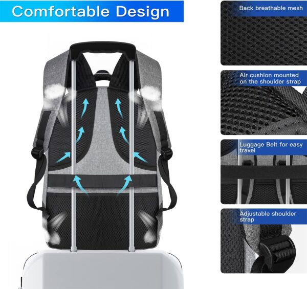 Travel Backpack for Men, Large Laptop Backpacks, TSA Flight Approved Computer Backpack, Z-MGKISS Anti-Theft Daypack with USB Port, 17 Inch Weekender Bag Hiking Gym College Backpack for Men Women, Grey - Image 5