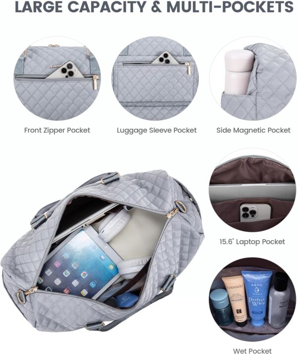 LOVEVOOK Travel Duffle Bag for Women, Weekender Overnight Bag with Shoe Compartment, Carry on Bag with Toiletry Bag, Gym Duffel Bag with Wet Pocket, Hospital Bags for Labor and Delivery 3 Pcs Set - Image 3