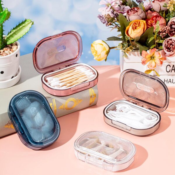 4 Pcs Hair Tie Container Small Portable Travel Cotton Swab Holder Flosser Dispenser with Lid Plastic Box Beads Storage Containers for Small Items, 3.94 x 2.76 Inch (Pink, Blue, White, Gray) - Image 5