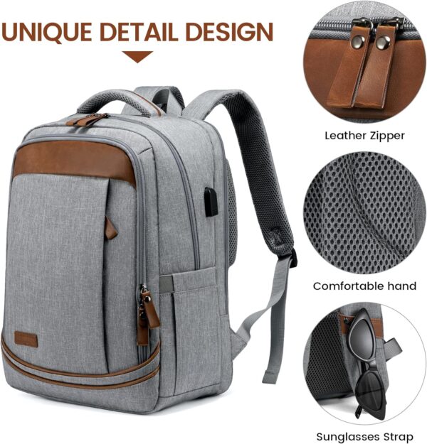 LOVEVOOK Travel Laptop Backpack Large Daypack with USB Port Computer Bag Fits 15.6 Inch Laptop Business College Gifts for Men Women,Grey - Image 5