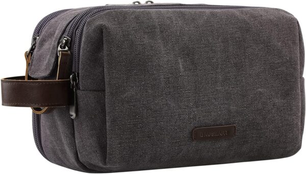 BAGSMART Toiletry Bag for Men, Canvas Travel Toiletry Organizer Dopp Kit Water-resistant Shaving Bag for Toiletries Accessories,Grey-Large