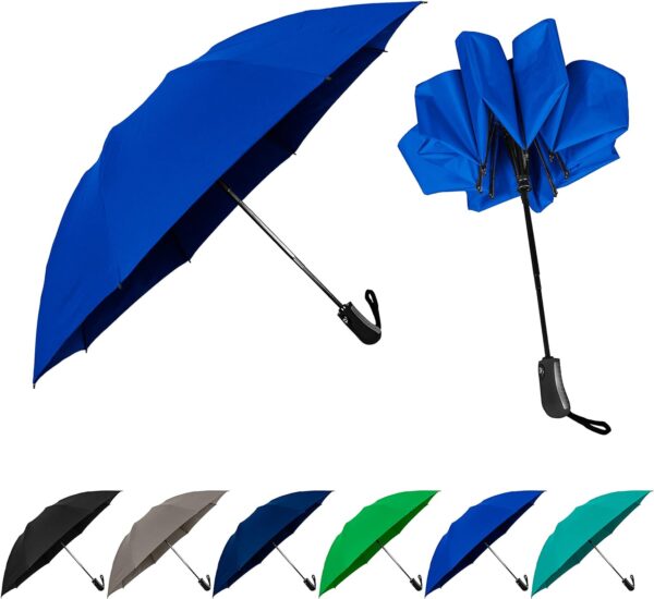 The Reversa 46" Compact Reverse Folding Umbrella Windproof Automatic Open Close Travel Umbrella, Strong 8 Ribs Portable Inside Out Inverted Folding Umbrella For Men and Women, Royal Blue