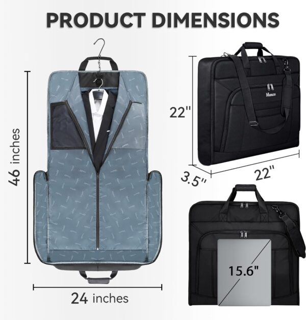 Mancro Garment Bags for Travel, Large Travel Suit Bag for Men Women with Shoulder Strap, Wrinkle Free Carry On Garment Bags for Hanging Clothes, Business Foldable Hanging Luggage Bag for Travel, Black - Image 2