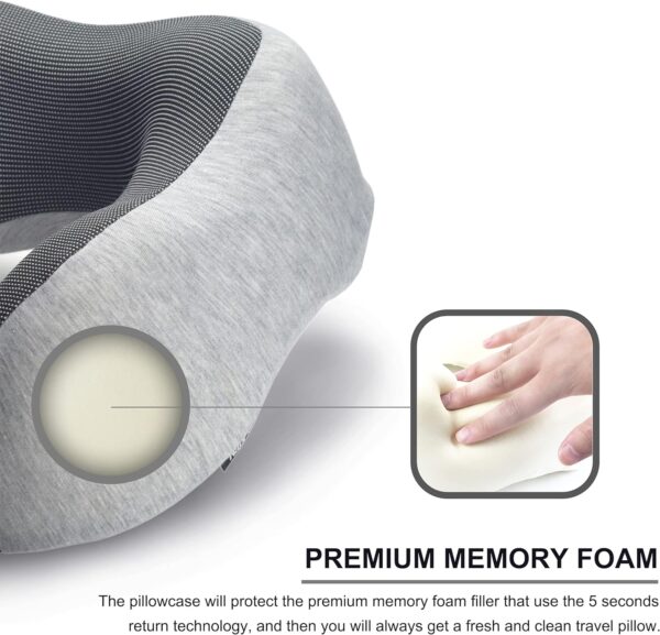 napfun Neck Pillow for Traveling, Upgraded Travel Neck Pillow for Airplane 100% Pure Memory Foam Travel Pillow for Flight Headrest Sleep, Portable Plane Accessories, Light Grey - Image 4