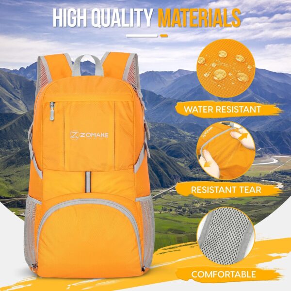 ZOMAKE Lightweight Packable Backpack 35L - Light Foldable Backpacks Water Resistant Collapsible Hiking Backpack - Compact Folding Day Pack for Travel Camping(Yellow) - Image 4