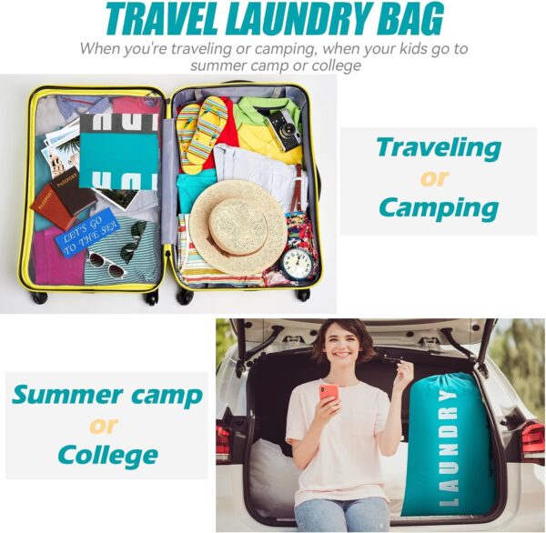 Laundry Bag,2 Pack Travel Laundry Bags for Dirty Clothes,Large Laundry Bags for Traveling,Dirty Clothes Travel Bag,Laundry Bags for Camp, 24" x 36" (Cyan + Gray) - Image 6