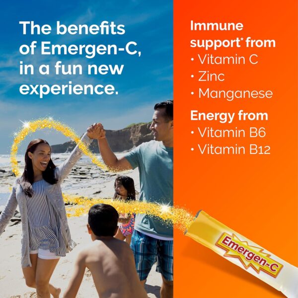 Emergen-C Crystals, On-The-Go Immune Support Supplement with Vitamin C, B Vitamins, Zinc and Manganese, Orange Vitality - 56 Stick Packs - Image 4