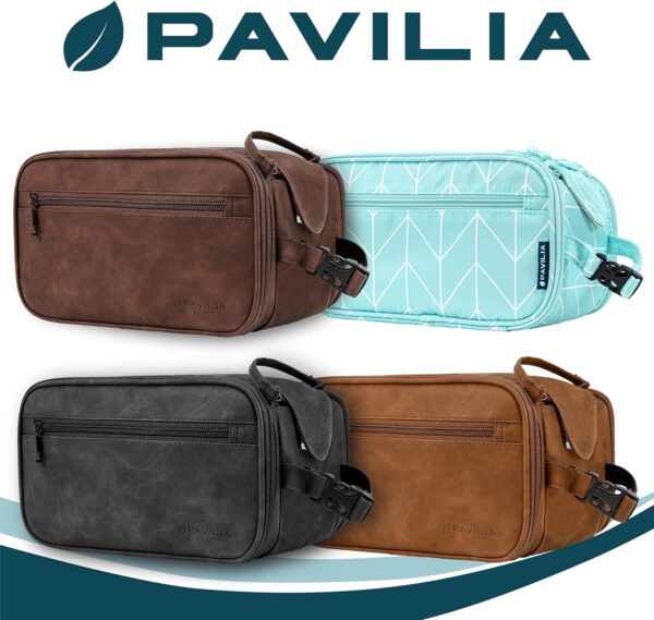 PAVILIA Toiletry Bag for Men Women, Mens Travel Bag Toiletries Organizer Case for Grooming, Travel Essentials Shaving Dopp Kit, PU Leather Water Resistant Cosmetic Pouch, Black - Image 8