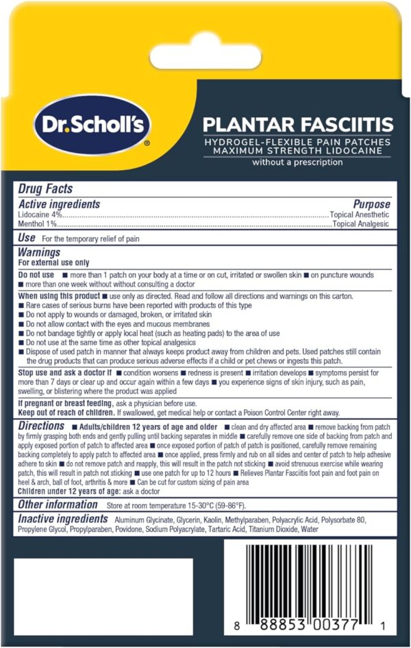 Dr. Scholl's Plantar Fasciitis Pain Patches with Hydrogel Flexible Technology, 8 Ct // Clinically Tested 12-Hour Daily Pain Relief - Contours to Your Foot - with Lidocaine & Menthol, 8 Treatments - Image 2