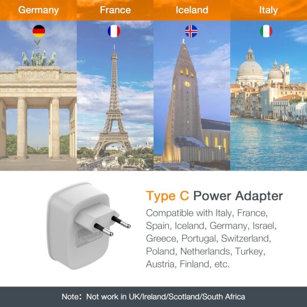 European Travel Plug Adapter, TESSAN International Power Plug with 2 USB Ports, Type C Outlet Adaptor Charger for US to Most of Europe EU Iceland Spain Italy France Germany - Image 2