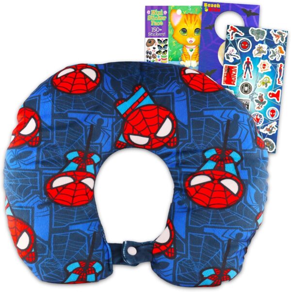 Marvel Spiderman Travel Neck Pillow for Kids- Bundle with 13" Spiderman Neck Pillow, & More | Spiderman Travel Accessories Set