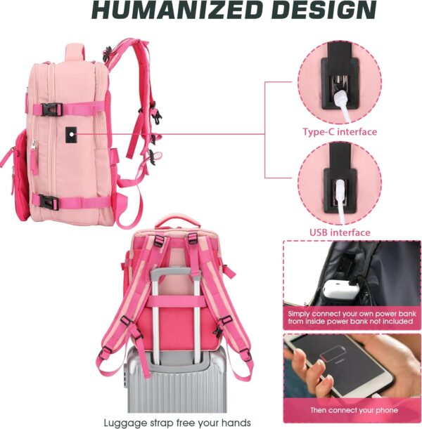 Rjbtsyx Women's Travel Backpack, Detachable Crossbody Bag Suitable For 15.6-Inch Laptop Backpack Tsa Airplane Carrying Backpack College Business Weekend Hiking Nurse Bag (Pink) - Image 5