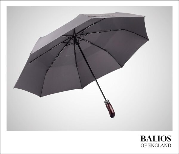 Balios Travel Folding Umbrella with Real Wood Handle Auto Open Close Vented Windproof Canopy - Designed in UK - Image 7