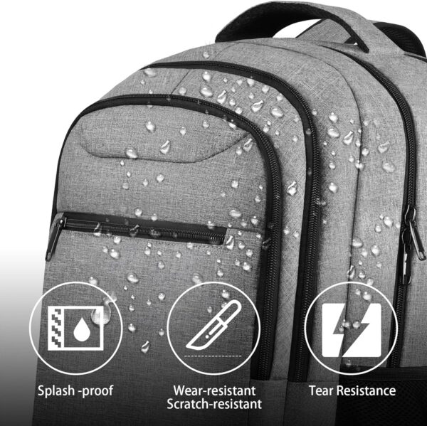 Travel Backpack for Men, Large Laptop Backpacks, TSA Flight Approved Computer Backpack, Z-MGKISS Anti-Theft Daypack with USB Port, 17 Inch Weekender Bag Hiking Gym College Backpack for Men Women, Grey - Image 6