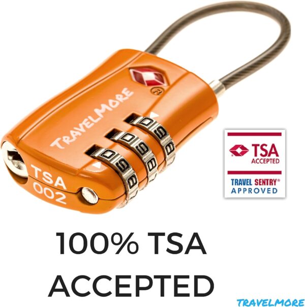 4 Pack TSA Approved Travel Combination Cable Luggage Locks for Suitcases & Backpacks - Orange - Image 2