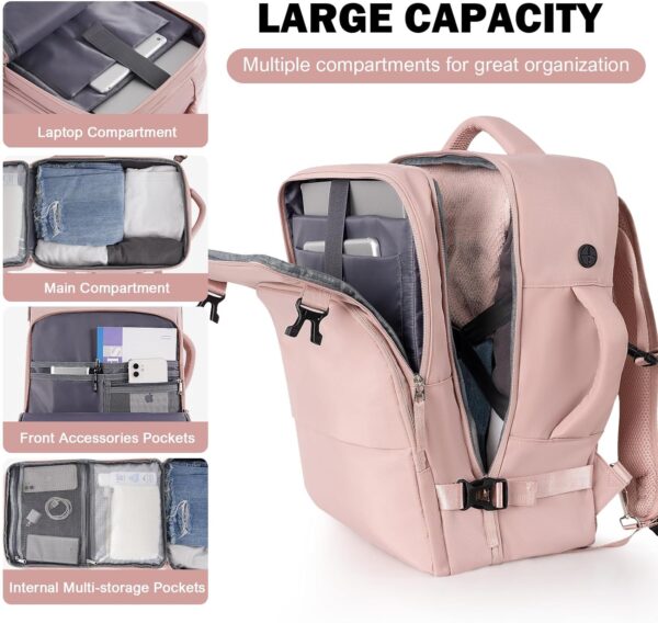 Rinlist Travel Backpack for Women Men, TSA Friendly Carry-on Backpack Airline Approved, Personal Item Bag on Airplanes, Travel Essentials Must Haves, Pink - Image 7