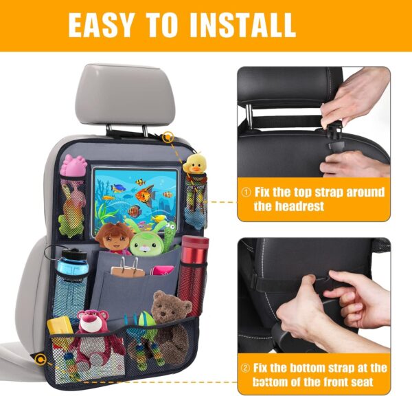 Car Backseat Organizer with 11" Table Holder, 9 Storage Pockets Seat Back Protectors Kick Mats for Kids Toddlers, Travel Accessories, 2 Pack, Gray - Image 6