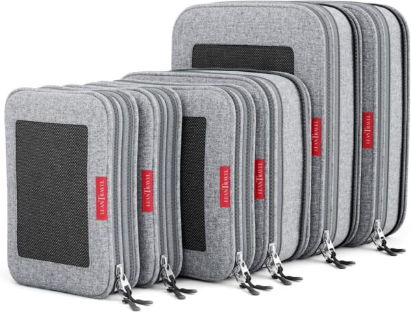 LeanTravel Compression Packing Cubes for Travel Organizers with Double Zipper (6-Pack (2L+2M+2S), Grey)