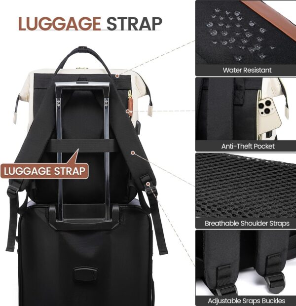 LOVEVOOK Laptop Backpack Purse for Women Men, Nurse Work Business Travel Backpack Bag, Wide Open Backpack, Lightweight Water Resistent Daypack with USB Charging Port, 15.6 inch, Beige-Black-Brown - Image 4