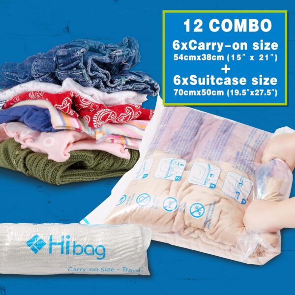 HIBAG 12 Compression Bags for Travel, Travel Essentials Compression Bags, Vacuum Packing Space Saver Zipper Bags for Cruise Travel Accessories (12-Travel) - Image 3