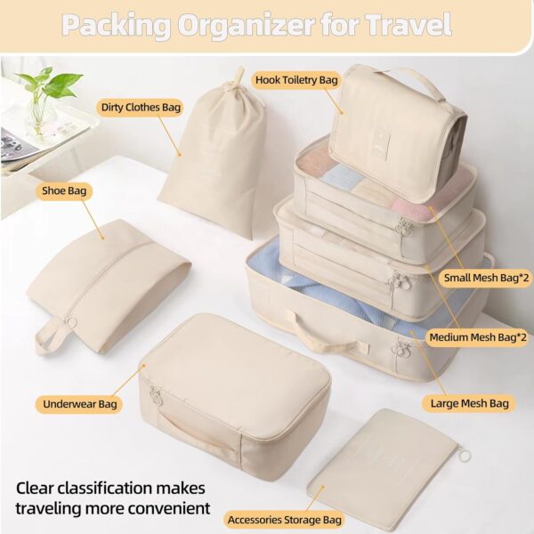 10 Pcs Set Packing Cubes For Travel,Travel Essentials Suitcase Organizer,Luggage Organizer Bags,Expandable Packing Organizers Travel Bags, Packing Cubes For Suitcases Travel Accessories (BEIGE) - Image 3