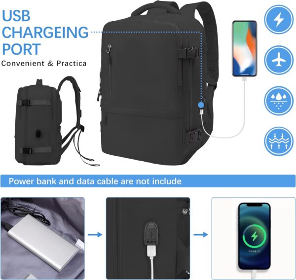 Travel Backpack for Women Men, Airline Approved Carry On Luggage Backpacks for Travel, Waterproof Laptop Backpack Casual Daypack Hiking Backpack with USB Charging Port Shoe Compartment - Image 3