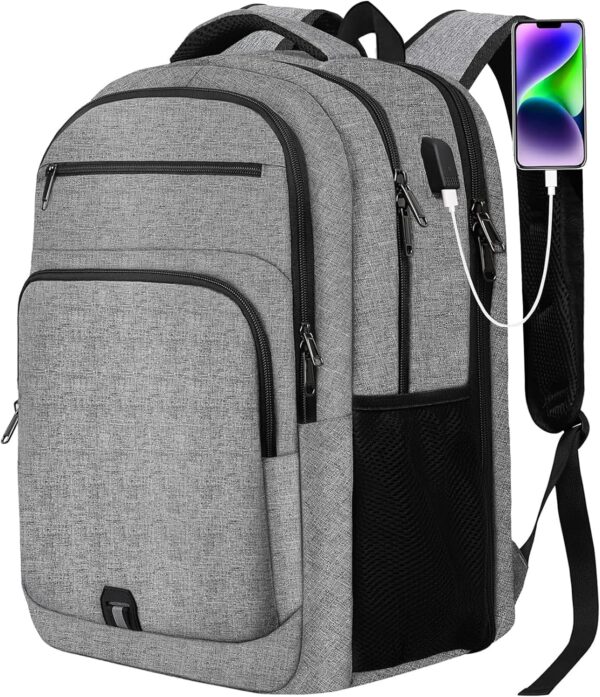 42L Extra Large Backpack, Anti Theft TSA Flight Approved Laptop Backpack for Men Women, 17.3 Inch Business Computer Backpack with USB Port, Water Resistant Teacher Nurse Travel Weekender Daypack, Grey